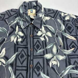 Vintage Kahala Hawaiian Aloha Shirt Men Orchid Flower Blue Cotton Pocket Size XL